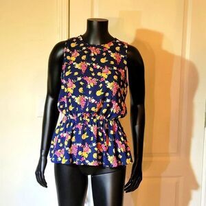FCNY FLORAL PATTERN DESIGN SLEEVELESS ROUND NECKLINE TOP